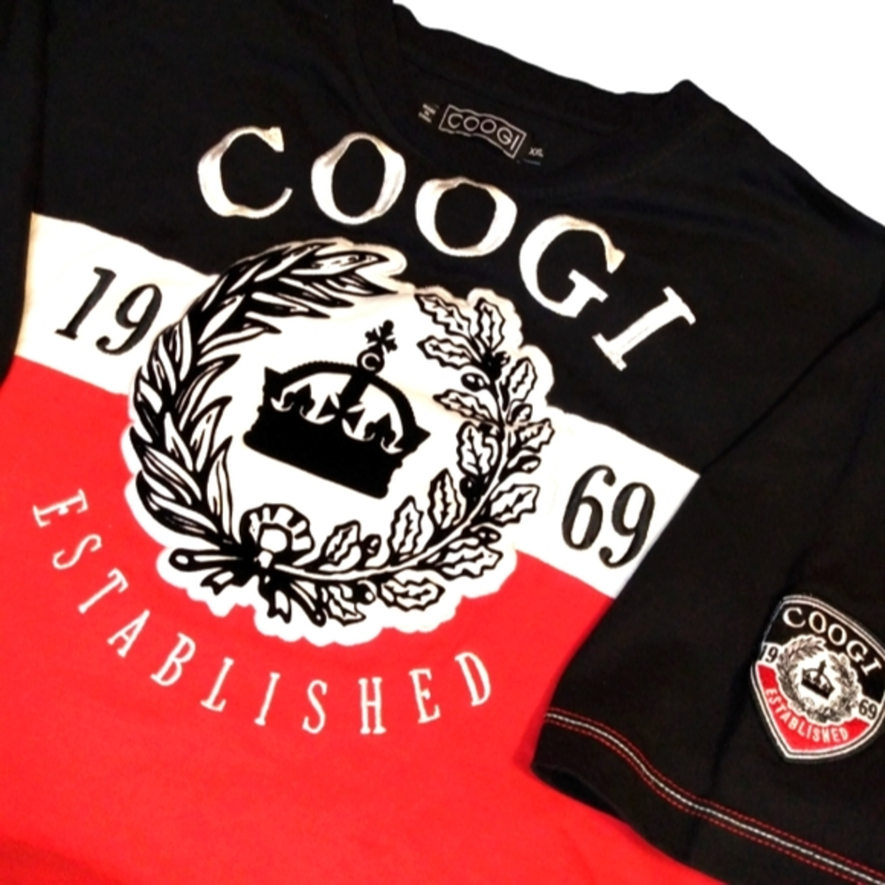 Coogi‎ Australia Mens XXL T-Shirt Embroidered Y2K Black Red Crown Crest Tee
